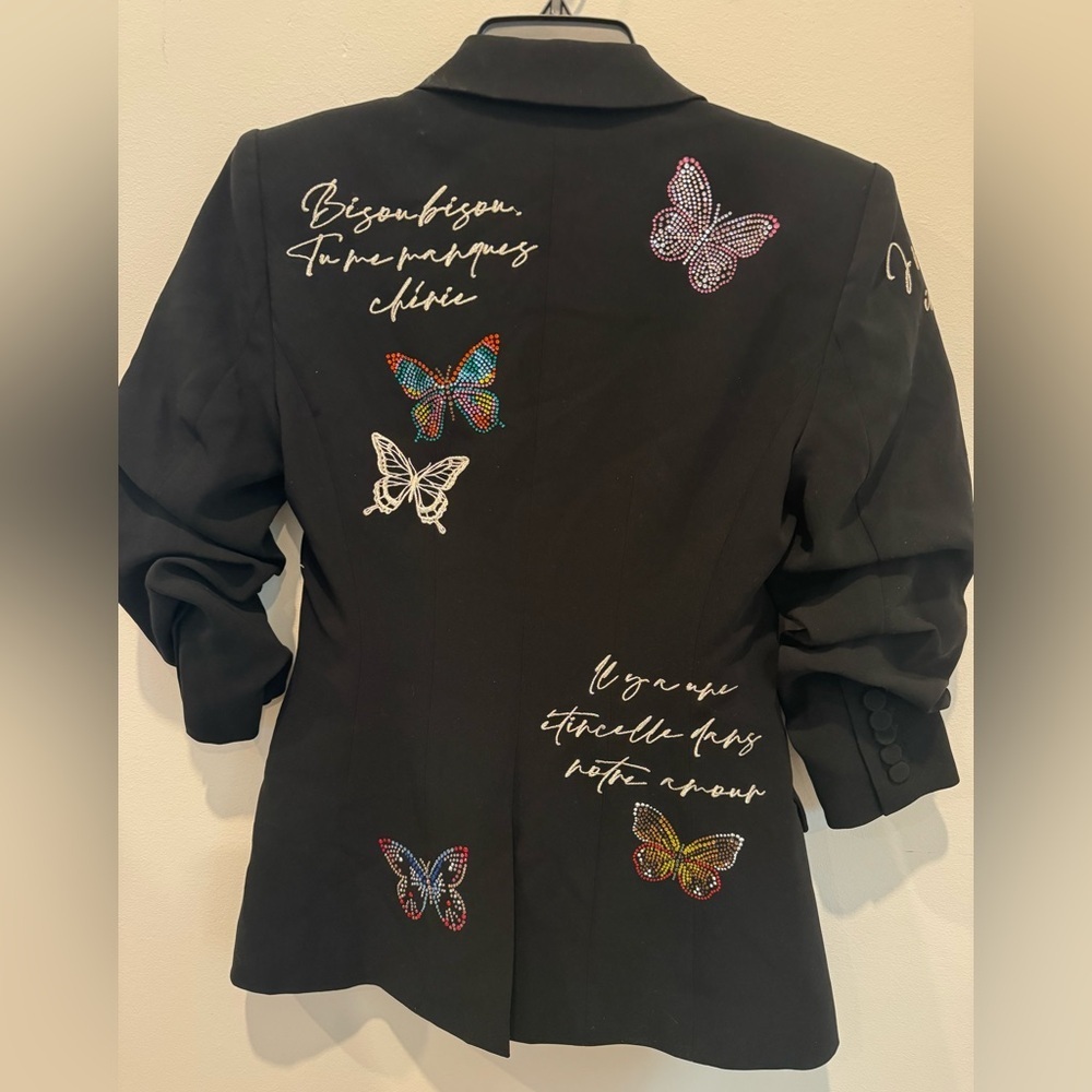 Cinq à Sept butterfly, love letter, scrunched cayenne, blazer, Elegant Black - Picture 7 of 16